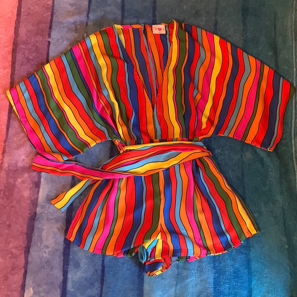 Buddy Love Rivers Kimono Sleeve Romper - Rainbow Bright